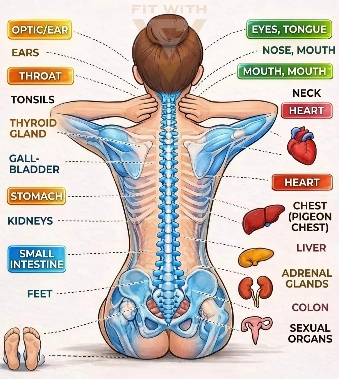 Human Body Organ Connections Spine Diagram